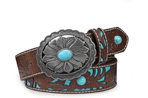 WERFORU Damski pasek skórzany w stylu vintage western, kowbojka, retro, turkusowy, do dżinsów, spodni, sukienek