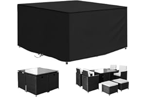 Funshot Garden Furniture Cover, Waterproof, 125 x 125 x 70 cm, 420D Oxford Fabric Tarpaulin for Garden Tables, Lounge Furniture, Patio Furniture, Garden Table Protective Cover for Garden Furniture