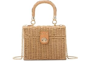 SUKUTU Sac en rotin tissé à la main pour femmes, sac de panier carré de plage Vintage en paille tissée