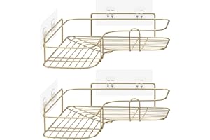 Navaris 2 x półka prysznicowa bez wiercenia – regał prysznicowy regał narożny zestaw 2 szt. – regał łazienkowy ścienny – półka do przechowywania prysznica – metalowy narożnik prysznicowy – złoty