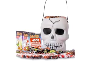 ‎IAMI Halloween-Schädel gefüllt mit verschiedenen Süßigkeiten | Halloween süßigkeiten | Totenkopf + 400 Gramm Süßigkeiten und Süßigkeiten für Halloween. Halloween Kürbis [IAMI]