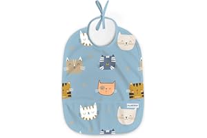 Nombear ® Easy Wipe Clean Sleeveless Baby Bibs 6-12 Months for Baby Led Weaning - Waterproof Feeding Bibs 12-18 Months,Toddler Food Apron, 1-Pack, Cats