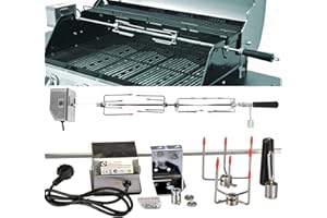 DRULINE Elektrischer Drehspieß - Grillspieß - Drehspieß verchromt - Rotisserie - mit Handgriff und Motor - 220V-240V - 83 cm - mit 4 Fleischnadeln - für Smoker, Gas- und Holzkohlegrills