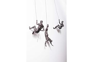 Haute Collage 3X Trio de Rappel de Escalada de Bronce Grande Adornos Colgantes Figuras Conjunto de 3 Hombres Ornamento de Rappel Escultura Arte de Pared Resina y Metal Bungee Jumping