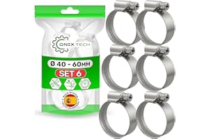 Juego de 6 Piezas Abrazaderas Metalicas Ø 40-60 mm Tiene un Acabado Galvanizado con un Revestimiento de ≥ 5 Micras - MADE IN SPAIN - ONIX TECH