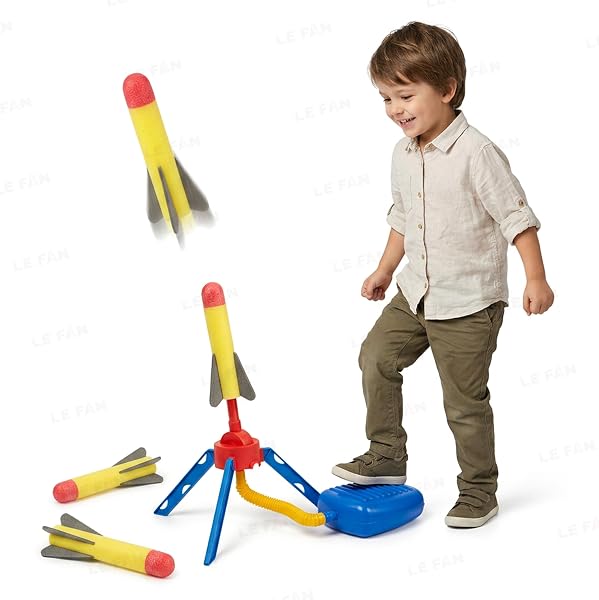 Lefan Air Powered Flying Rocket Toy for Kids, Foam Rocket Launcher Set with Foot Pump, Indoor & Outdoor Garden Game for Boys & Girls Age 3 4 5 6 7 8+ Flies Up t