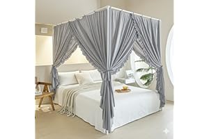 AIKASY Prinzessinnen-Betthimmel-Vorhänge mit Bändern oben, winddicht und lichtdicht, für Mädchen und Erwachsene, Schlafzimmer, Dekoration, Betthimmel-Vorhänge (vollständig, grau)