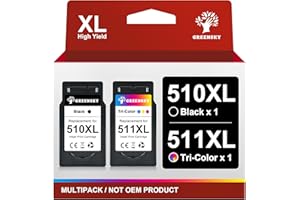 GREENSKY 510 511 Cartuchos de Tinta remanufacturados para Tinta Canon 510 y 511, PG-510XL CL-511XL compatibles con Canon Pixma MP490 MP495 MP230 MP235 MP240 MP250 MP260 MP280 iP2700 MX410 MX420