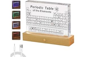 JOLIJOUR Mesa Periódica De Acrílico con 83 Real Elementos y base led de madera Tabla periódica de elementos Exhibición de Elementos Químicos para alumnos, profesores, aulas Tabla periodica de los elementos
