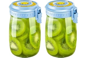 BIGINGJIA Fermenting Jar Set with Air Release Vent 1000ml - Sourdough Starter Jar for Kephir, Preserves, Sauerkraut,Yogurt - Pack of 2 Date-Marked Fermentation Jars