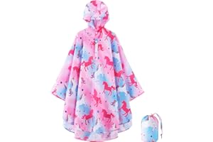 WAWSAM Kids Rain Poncho Waterproof Boys Girls Portable Raincoat Rain Jacket Lightweight Rainwear for Age 3-15