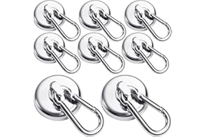 GRTARD Magnethaken, 8 Stück Silber Magnethaken mit Federschnalle, Neodym Magnethake 32 mm 100 Lbs+ Magnetkraft Starke Magnet mit Haken,Extra Stark Kreuzfahrthaken zum Aufhängen