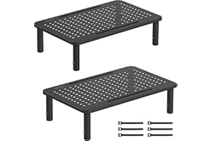 BONTEC Rehausseur Ecran PC Bureau Hauteur Réglable Réhausseur d’Écran en Métal de Qualité Supérieure pour Ordinateur, iMac, PC, Imprimante jusqu'à 20 kg, Lot de 2