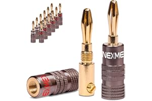 NEXMEX Lot de 14 fiches bananes haut de gamme - Plaqué or 24 carats (7 paires) - Pour câbles jusqu'à 6 mm² - À souder ou à visser - Pour câble d'enceinte 8 AWG - 16 AWG