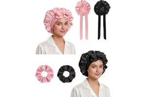 lulir Förpackning med 2 silkeshättor som sover med hårnoppor, justerbar satinhårmössa, siden med elastiskt midjeband, natthår