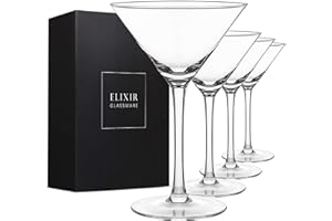 Elixir Glassware Martini Glasses Set of 4 - Hand Blown Crystal Martini Glasses with Stem - Elegant Cocktail Glasses for Bar, Martini, Cosmopolitan, Manhattan, Gimlet, Pisco Sour 9oz, Clear