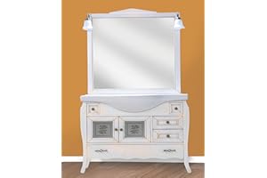 KLESIA Mobile Da Bagno Completo Componibile Modello Martina 105 CM In Legno Con Specchio Lavabo e Applique Made In Italy (Avorio Decapè)