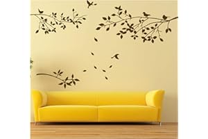 BDECOLL Décoration murale de branches d'arbre avec oiseaux Stickers muraux Sticker en vinyle Salle de vie en pépinière Bâtons de mur de salon (noir)