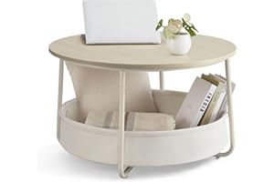 ‎VASAGLE VASAGLE Couchtisch rund, Tisch mit Stauraum, Beistelltisch, Wohnzimmertisch mit Korb aus Stoff, modern, Metallrahmen, naturbeige-cremeweiß LCT244K01
