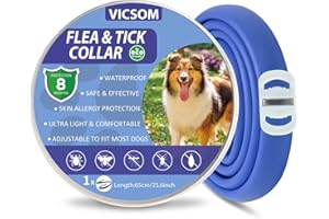VICSOM Collares Antiparasitario para Perros, Collar Antipulgas Perros, Collar de Pulgas y Garrapatas para Perro Impermeable Regulable, Válido 8 Meses para Perros de Todos los Tamaños Azul Claro