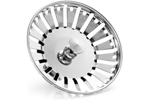 DEKUKAR Stainless Steel Kitchen Sink Bowl Strainer and Plug, 84mm Kitchen Sink Plug for Single Double Bowl Use, Kitchen Bathroom Food Hair Catcher Filter Stopper - Prevent Clogs, Bad Smells