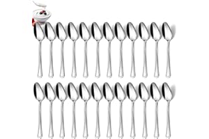 Hunnycook Set di 24 cucchiaini da caffè in acciaio inox con bordo perline, 13,9 cm, lucidati a specchio, cucchiai da dessert per famiglie e sala da pranzo, lavabili in lavastoviglie