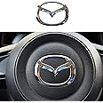 ALINZO Car Steering Wheel Cover Sticker, Emblem Logo Frame Trim Decal, Styling Modification Interior Accessories, For Mazda 3 6 CX-5 CX-9, Silver