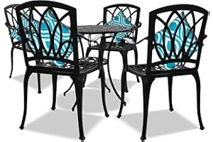Centurion Supports POSITANO Luxurious Garden & Patio Table & 4 Large Chairs with Armrests Cast Aluminium Bistro Set - Black