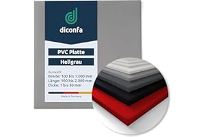 diconfa PVC Kunststoffplatte hellgrau NACH MAß - 2 bis 30mm stark - Auswahl: 400 x 400mm (40 x 40cm), 2mm dick - hart seidenmatt - porenlos glatte Oberfläche - Platte maschinell gefertig