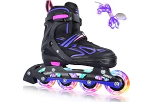 BELEEV Patines en Línea para Niños con Cordones y Ruedas Luminosas LED, Austables Patines Ideal para Niña Niño Principiantes Hombres Mujeres, Interiore Exteriores, Regalos cumpleaños Navidad