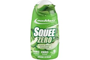 IronMaxx SqueeZero - Sirop sans sucre & zero calorie, Pomme Verte 65ml | Boisson sans sucre au goût rafraîchissant | Prépare jusqu’à 8 litres de boisson zero sucre