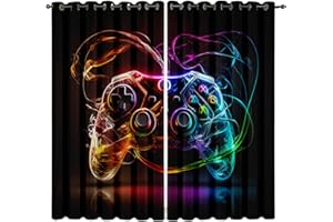 LAMKUR W46×L54×2 Gamer Curtains, Kids gaming Curtains with Video Game Gamepad Controller, Boys curtains for bedroom Modern Game Controller Curtain.