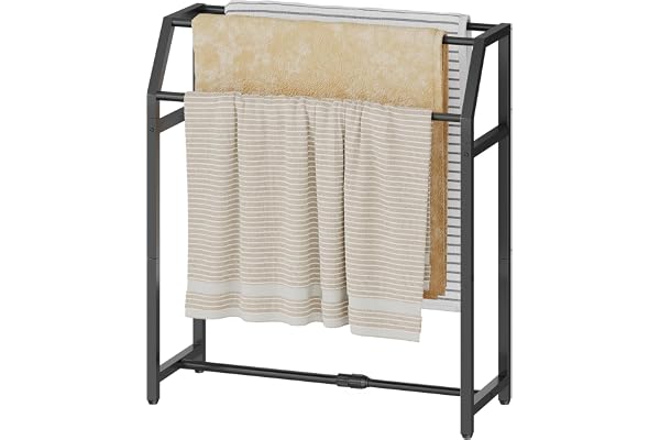 HOOBRO FriståEnde HanddukshäNgare, Justerbar HanddukshåLlare I 3 NivåEr (52-80 Cm), HanddukshåLlare I Metall, GolvståEnde TorkstäLlning FöR Badrum, TväTtstuga EBK240LB01