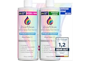 Epoxidharz Set RESIN4DECOR 1:1 Gusskristallklarer Gießharz Klebstoff für Kunsthandwerk Schmuck Formenbau Vergilbungsfrei Ungiftig 24 St Aushärtungszeit Geruchlos Resin Laminierharz - 1000ml