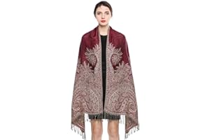 EASE LEAP Elegante Bufanda Estampada para Mujer Lujoso Chal Cálido con Borla Suave Pashmina Estilo Paisley Étnico Uso en Otoño Invierno 200 * 70cm
