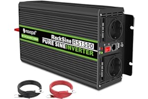 NOVOPAL 1500W Onda Sinusoidale Pura Power Inverter DC 12v in AC 220v -2 EU Presa con Uscita USB, telecomando da 5 metri e due ventole di raffreddament