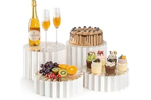 PUERSI 4 Stück Buffet Ständer, Faltbare Tortenständer Buffet Zubehör für Partys, Cake Stand, Lebensmittelständer, Acryl & Karton Display Ständer für Hochzeiten, Geburtstag, Dessert, Cupcake – Weiß
