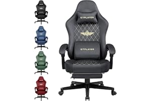 GTPLAYER Chaise de gaming ergonomique en tissu - Charge maximale : 150 kg - Réglable et rotative - Avec coussin d'assise à ressort et repose-pieds - Gris