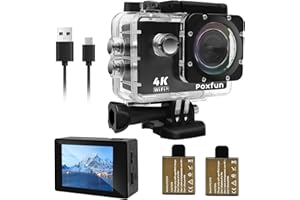 Poxfun 4K Action Cam 30FPS Impermeabile 30M WIFI Sports Camera 170°Grandangolo Ricarica USB 2x1050mAh Batterie Utilizzato Principalmente per le Riprese Di Sport All'Aperto/Sci/Diving