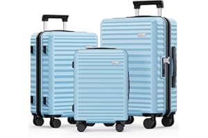 SHOWKOO Set Valise 3 de Voyage Rigide Cabine Extensible 100% PC Grande Taille Sets de Bagages à 360° roulettes Pivotantes Silencieuses et Serrure TSA (M L XL-Bleu Ciel)