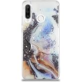 KZY İletişim Huawei P30 Lite ile Uyumlu Kapak Mermer Desenli Pop Socketli Silikon Kılıf - Mor
