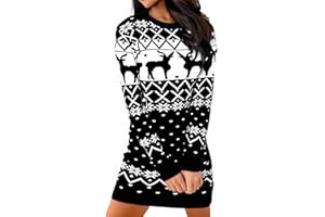 Marvmys Robe Pull de Noel Femme Hiver Robe tricotée de Noël à Manches Longues Col Rond Pull Élégant Christmas Sweat S-XXL