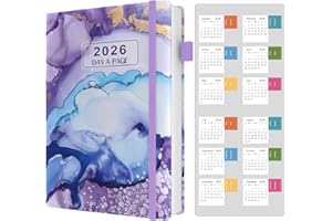 DZHZAL Diary 2026 A5 Page a Day, Day Per Page Diary 2026, January 2026 to December 2026, Banded Hard Cover Productivity Daily Planner with Tabs, 2026 Calender Stickers, Pen Loop and Inner Pocket