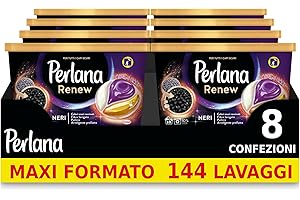 Perlana Renew Caps Neri, detersivo lavatrice capsule, formula 3in1, ottimale per tutti i capi scuri, confezione risparmio da 8 x 18 lavaggi, totale 144 lavaggi