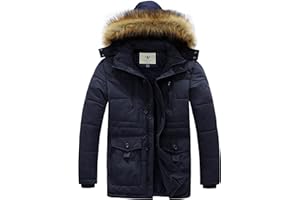 WenVen Chaqueta de Invierno para Hombre Chaqueta con Forro Polar Cálido Abrigos Cortavientos con Cremallera Frontal Capucha de Piel Sintética Extraíble Hombre