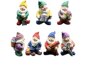 TYXHXTF 7 Pezzi Mini Gnomi da Giardino, Statuette a Forma di Gnomo in Miniatura, Set di Ornamenti da Giardino, per Decorazione da Giardino, per Interni o Esterni