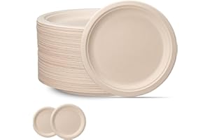 YAYAFUNFUN 100 Piezas Platos Desechables Papel de Caña de 15.5 cm de diámetro,Marrón Papel para Son de postre,la tarta,Redondo,Orgánico,Biodegradables,Fuertes,Compostables para Fiestas,Picnics, Hogar,Bodas