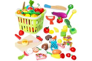 SIAIRO Owoce warzywa drewniane zabawki do cięcia dla dzieci akcesoria kuchenne dziecko drewniana zabawka kuchenna żywność drewno owoce i warzywa zabawki z koszem symulacja gotowania dla dziewczynki chłopiec
