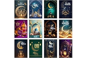 Papa Prints Pack of 12 Ramadan Card (149 x 105 mm) Happy Eid Card with Envelopes Eid Mubarak Cards for Kids Ramadan Cards Pack