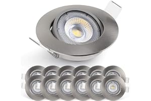 EMOS LED Einbaustrahler 230V, 5W / 450lm, 50° schwenkbar, Deckenspots warmweiß 3000k | Einbaustrahler LED Spot flach 68mm Lochmaß | Set mit 12 Stück LED Spots 230V, Einbauleuchten rund (Farbe silber)